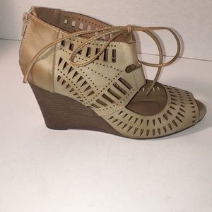 (Restricted) Nude Peep Toe platform Wedge Sandal